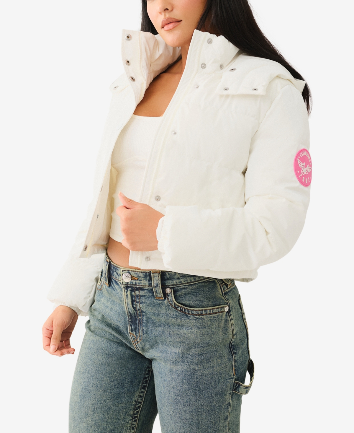 True Religion Women's Hooded Double Collar Puffer Jacket