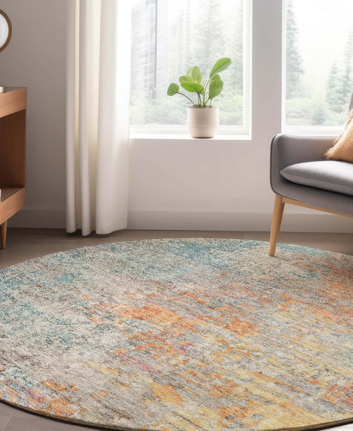 Dalyn Trevi Washable Tv13 8'x8' Round Area Rug In Teal