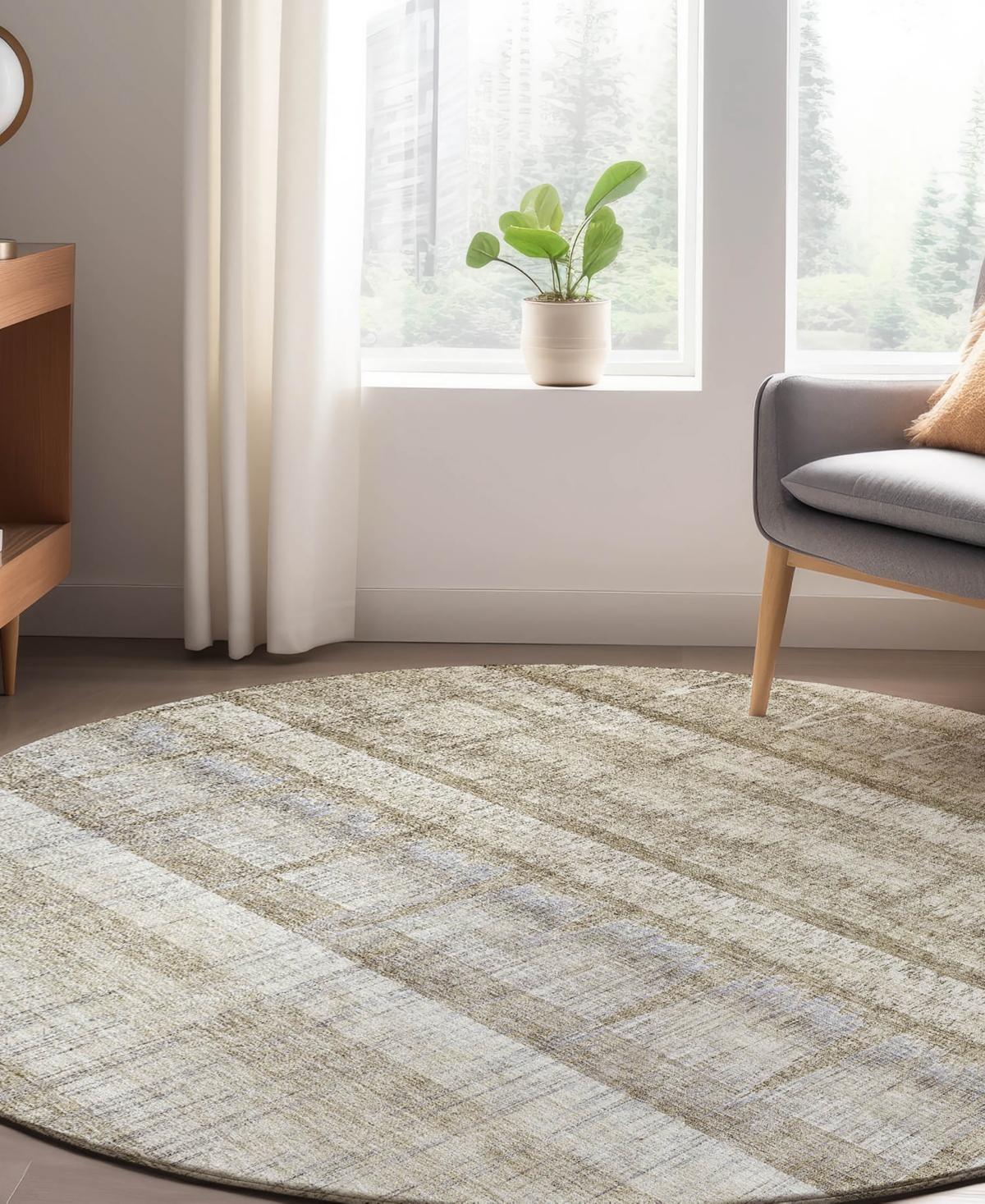 Dalyn Trevi Washable Tv19 8'x8' Round Area Rug In Taupe