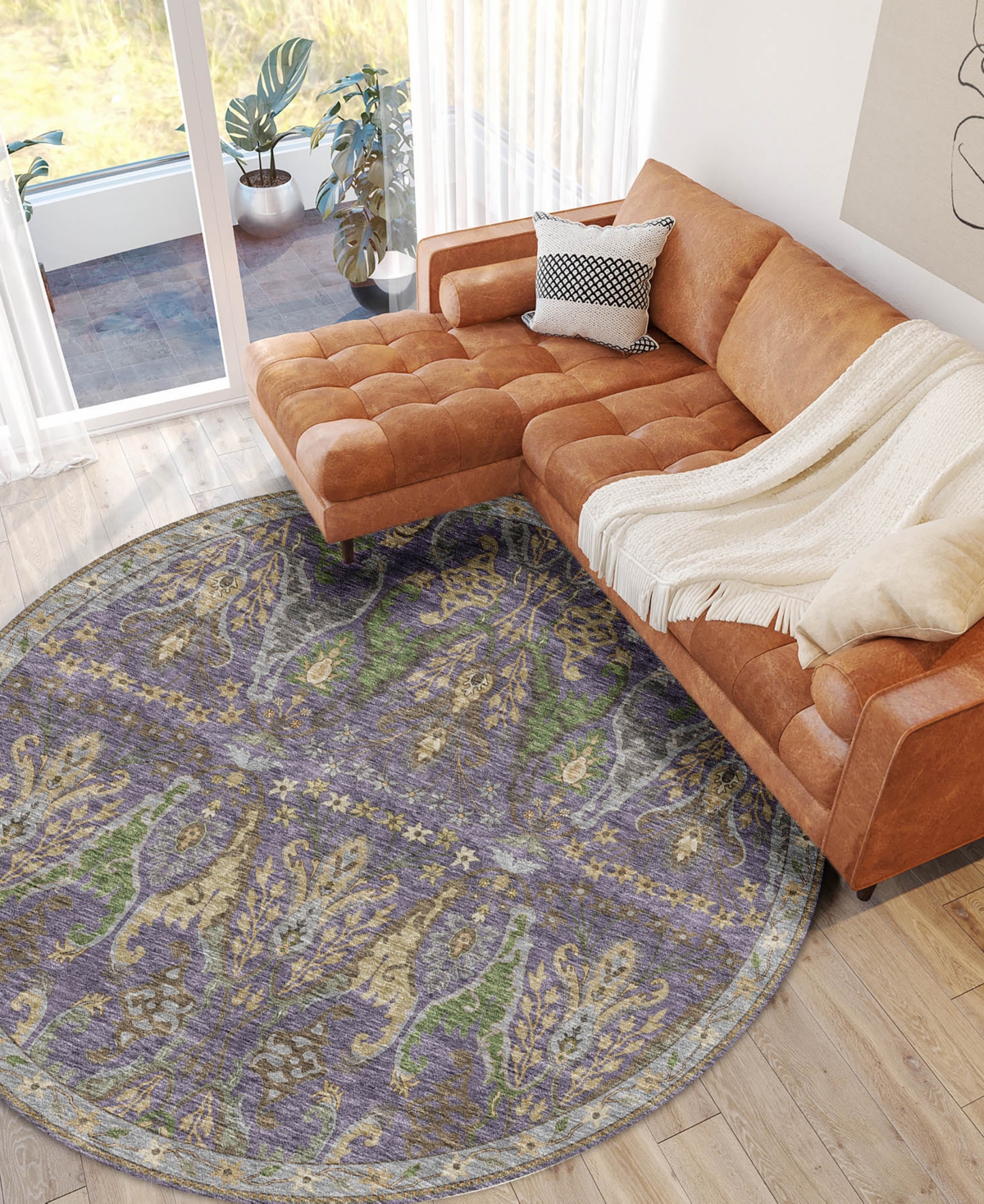 Dalyn Hatay Washable Hy6 8'x8' Round Area Rug In Purple
