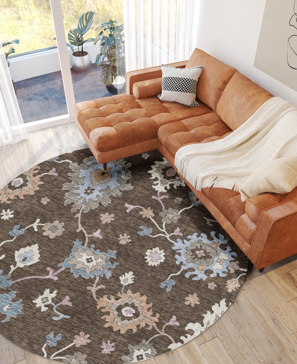 Dalyn Hatay Washable Hy4 8'x8' Round Area Rug In Chocolate