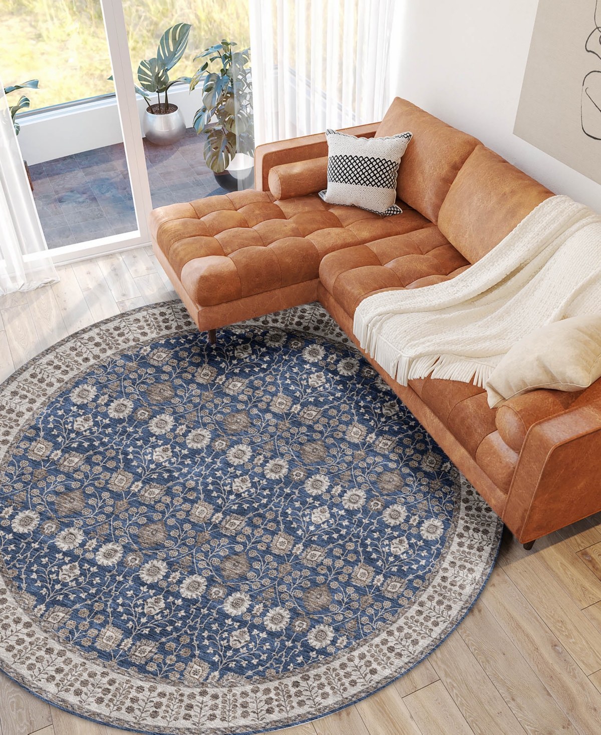 Dalyn Hatay Washable Hy8 8'x8' Round Area Rug In Navy