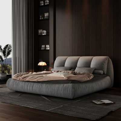 Queen Upholstered Platform Bed with Padded Backrest