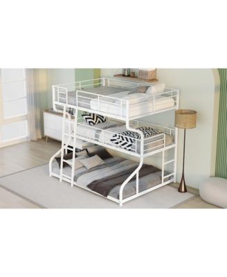 Space-Saving Triple Bunk Bed with Full XL, Twin XL, Queen - Includes Long & Short Ladder