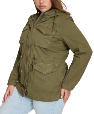 Plus Size Cotton Hooded Military Zip-Front Jacket 