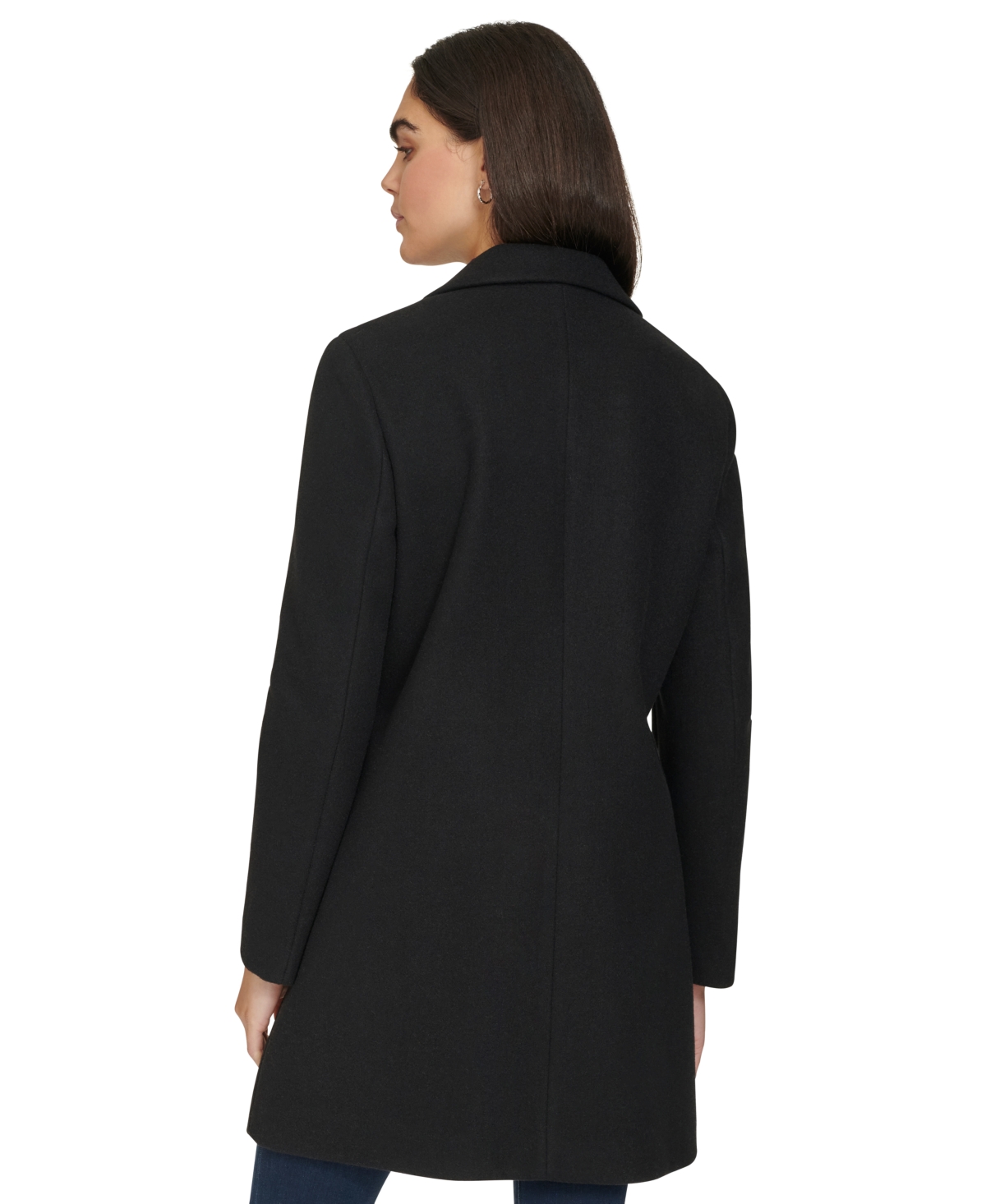 Shop Calvin Klein Women's Single-breasted Notched-collar Coat In Black