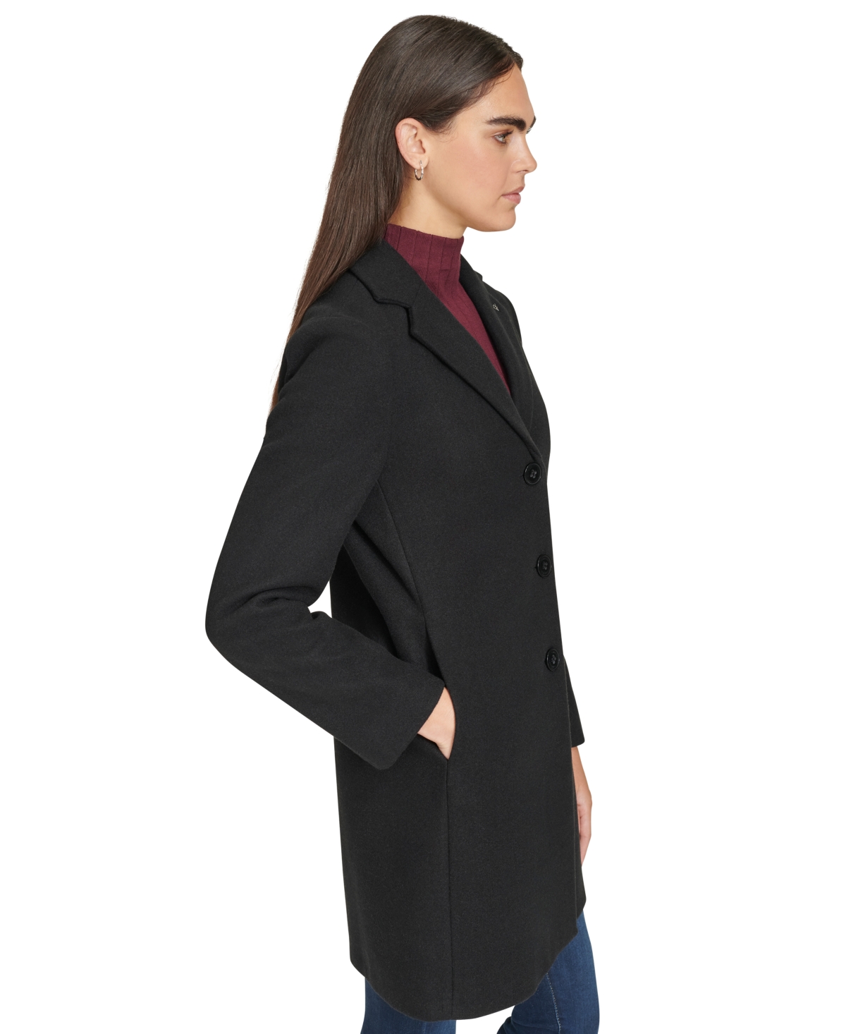 Shop Calvin Klein Women's Single-breasted Notched-collar Coat In Black