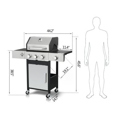 Streamdale 3-Burner Propane Gas Grill, 37230BTU with Enameled Cast Iron Grids