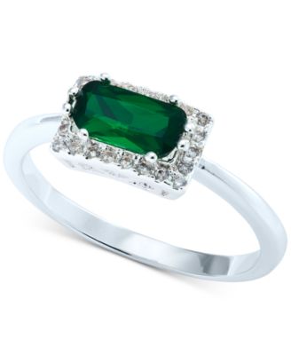 Charter Club - Silver-Tone Green Stone & Crystal Halo Ring