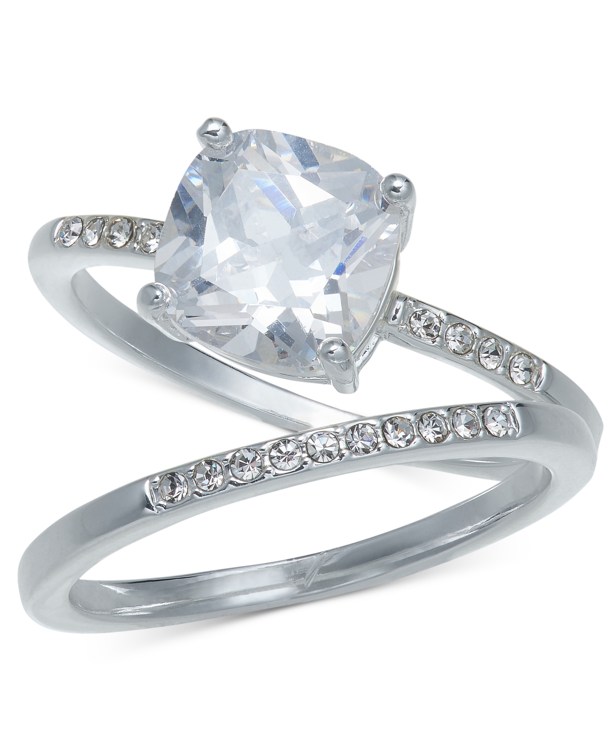 Silver-Tone 2-Pc. Set Solitaire & Band Rings, Exclusively at Macy's - Silver