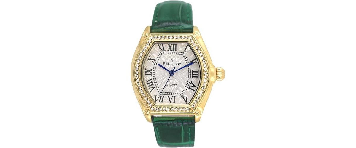 Women's 36mm Green Watch Barrel Shaped Tank Case Leather Strap - Green