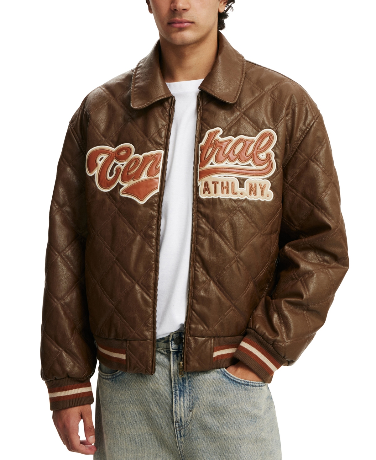 Shop Cotton On Men's Applique Bomber Jacket In Brown