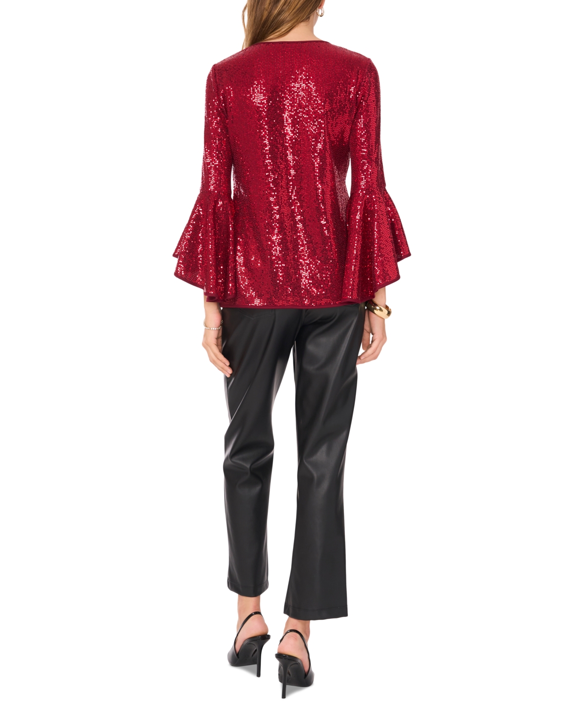 VINCE CAMUTO WOMEN'S SEQUINED V-NECK BELL-SLEEVE TOP 