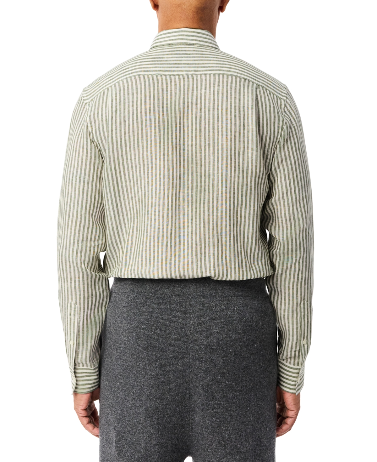 Lacoste Men's Long Sleeve Striped Button-down Linen Shirt In Green