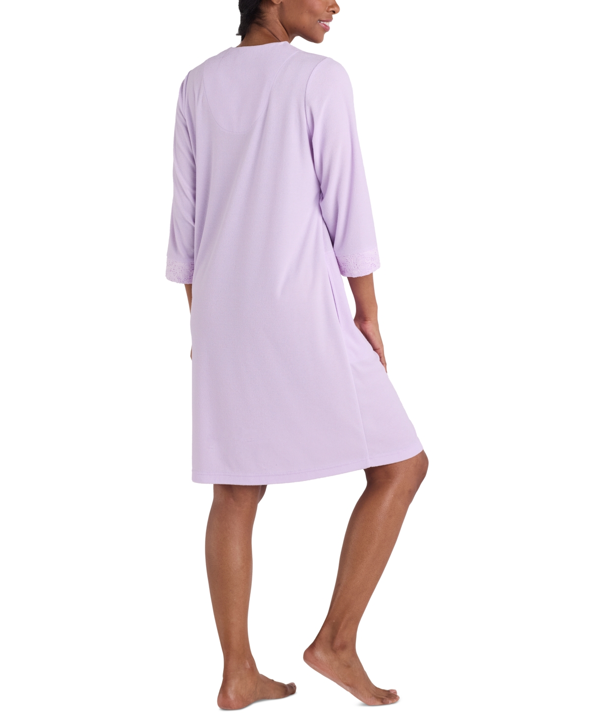 Miss Elaine Women's Zip-front 3/4-sleeve Terry Robe In Lavender