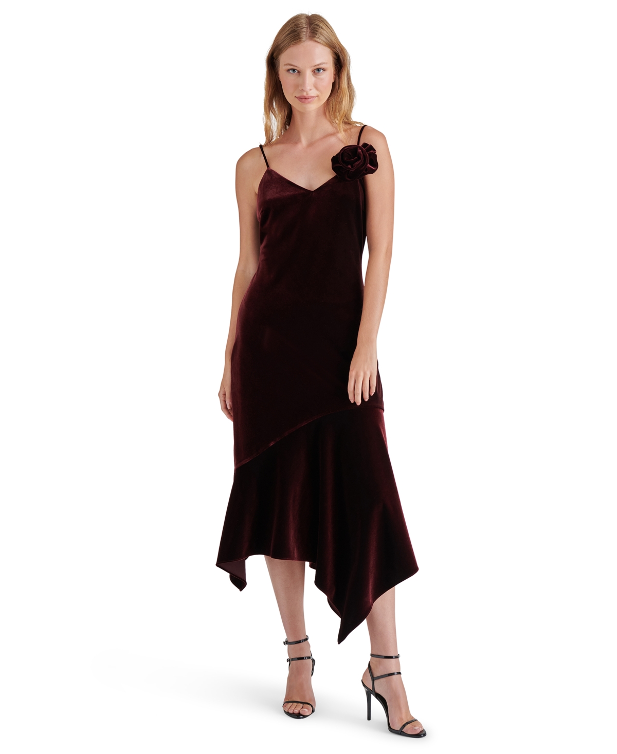 Shop Steve Madden Women's Lucille Velvet Rosette Midi Dress In Wine