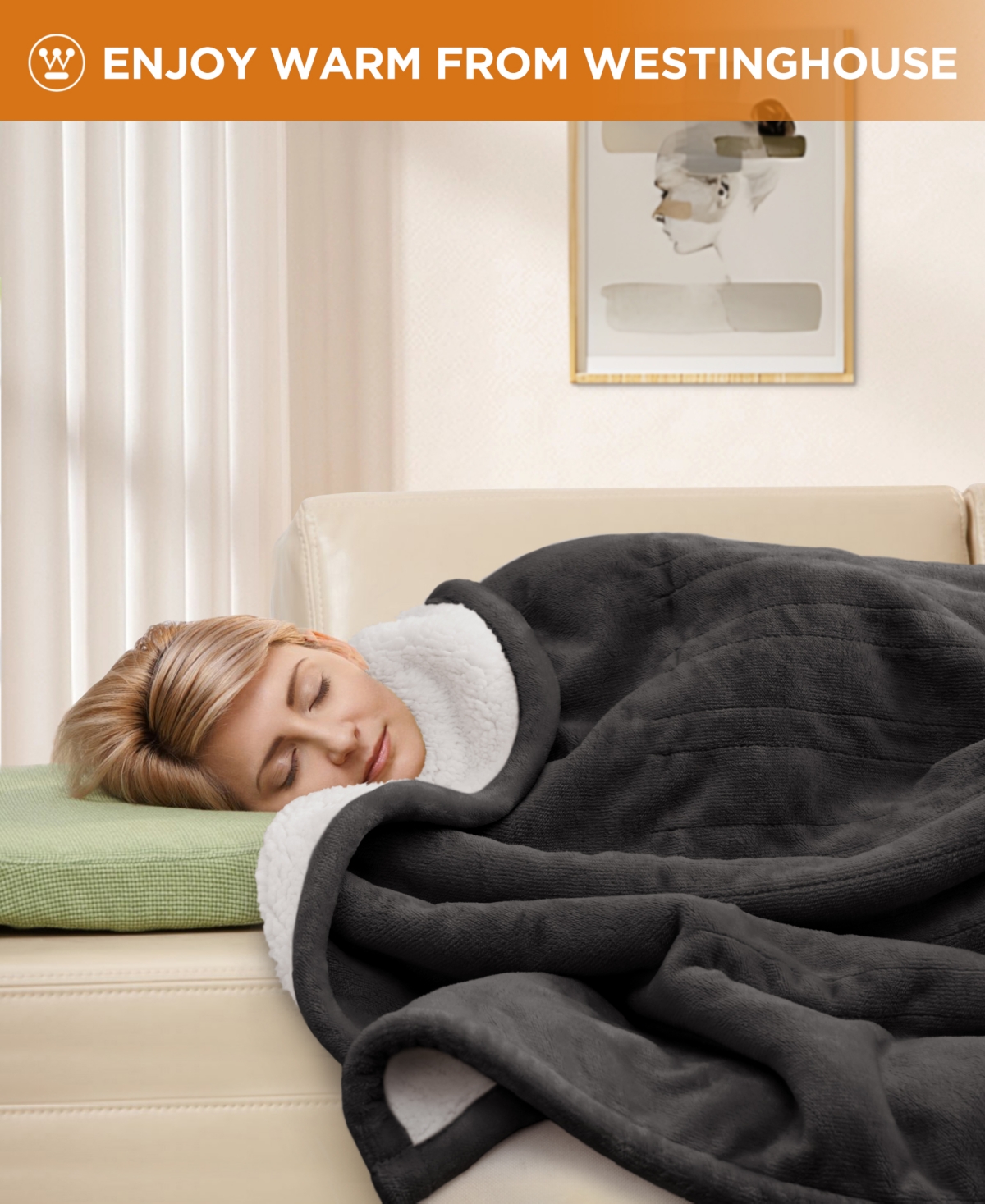 Westinghouse Heated Flannel And Sherpa Blanket, King In Charcoal