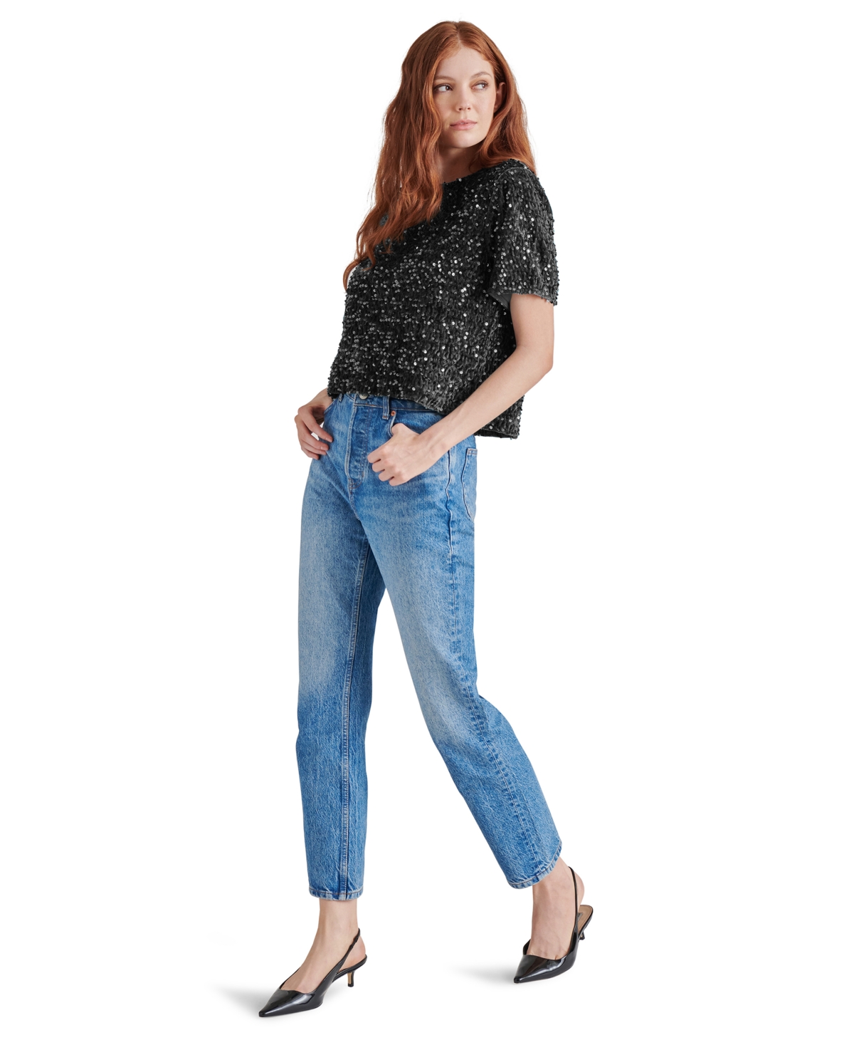 Steve Madden Cressa Sequin T-shirt In Black