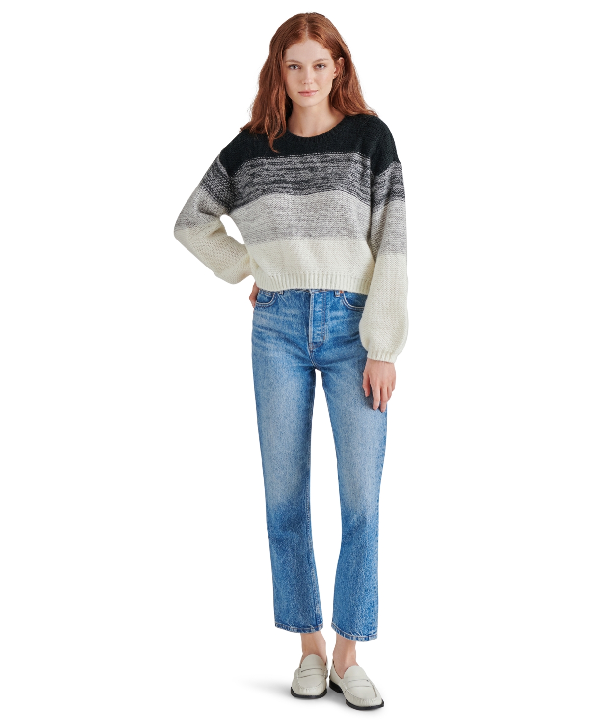 Steve Madden Women's Colette Striped Balloon-sleeve Sweater In Multi
