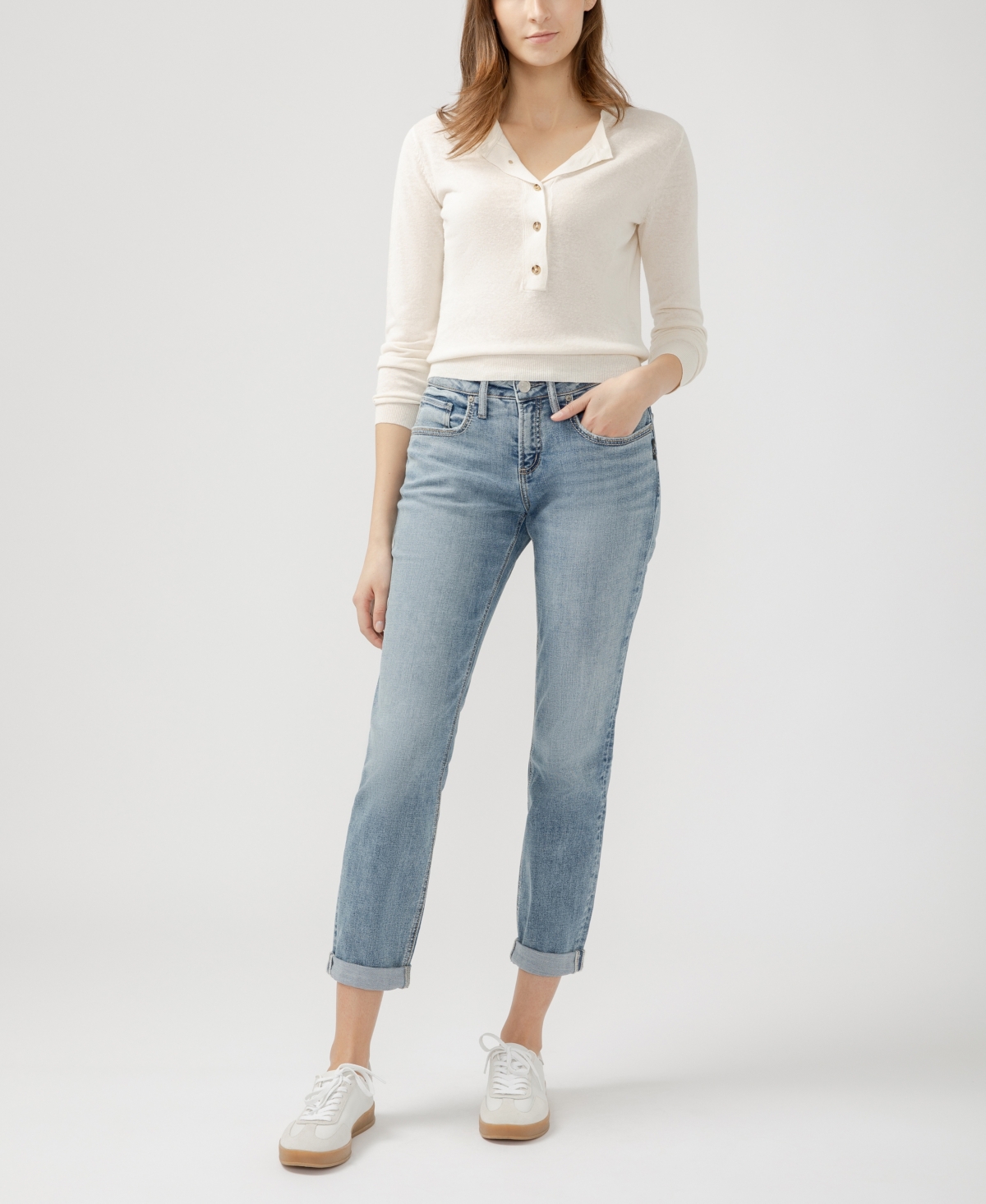 Shop Silver Jeans Co. Women's Boyfriend Mid Rise Slim Leg Luxe Stretch Jeans In Indigo