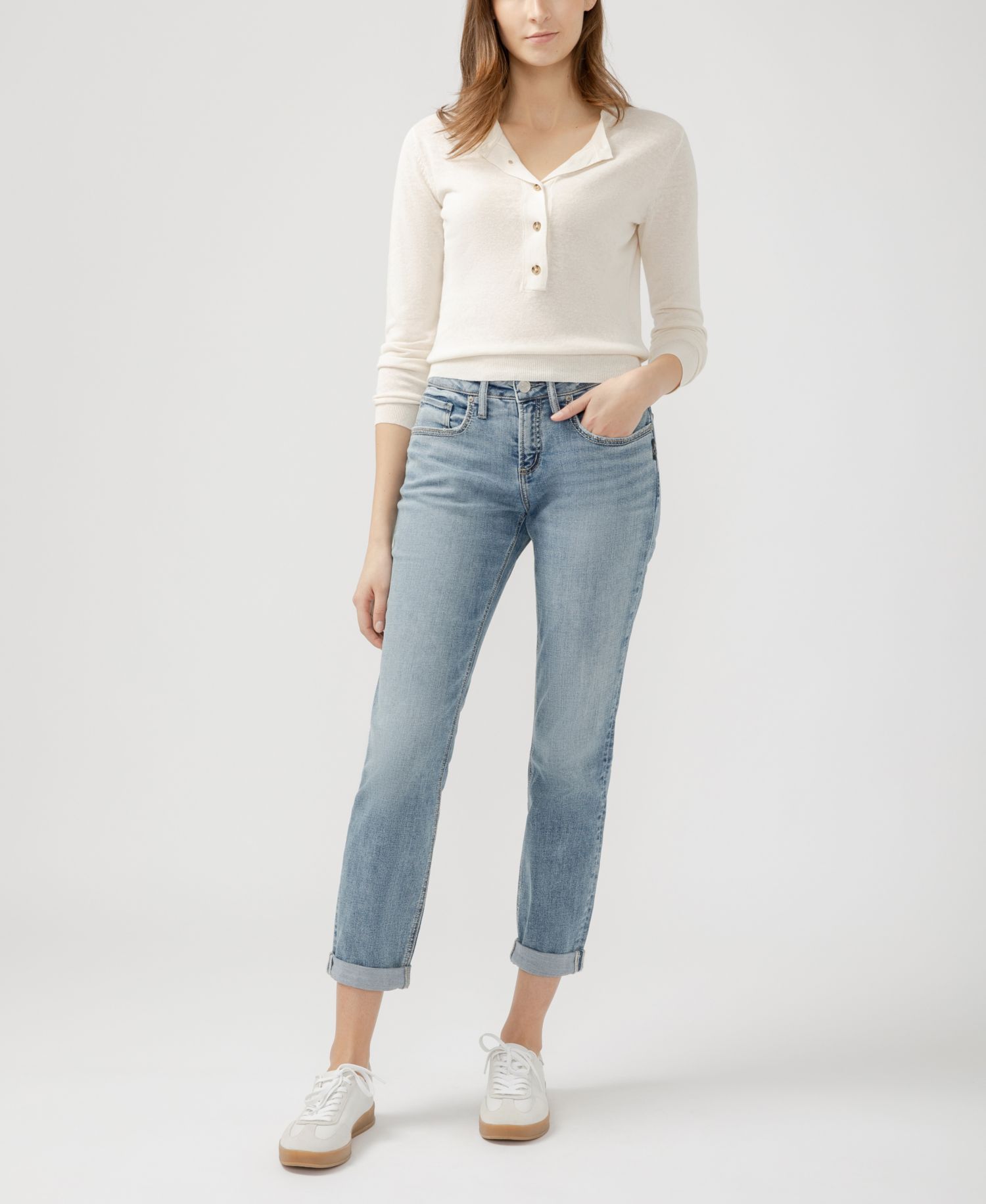 Women's Boyfriend Mid Rise Slim Leg Luxe Stretch Jeans
