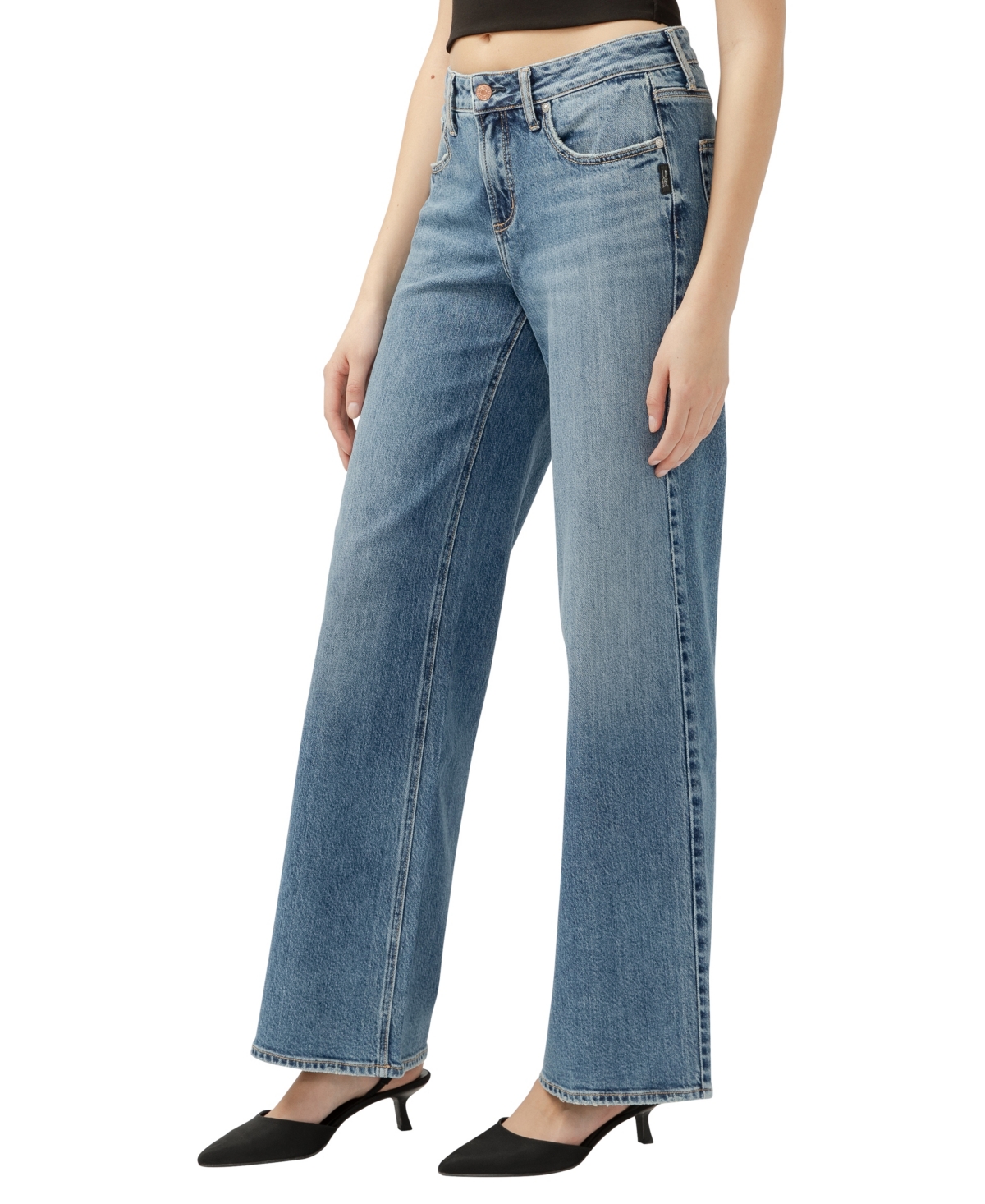 SILVER JEANS CO. WOMEN'S SUKI MID RISE CURVY FIT WIDE JEANS 