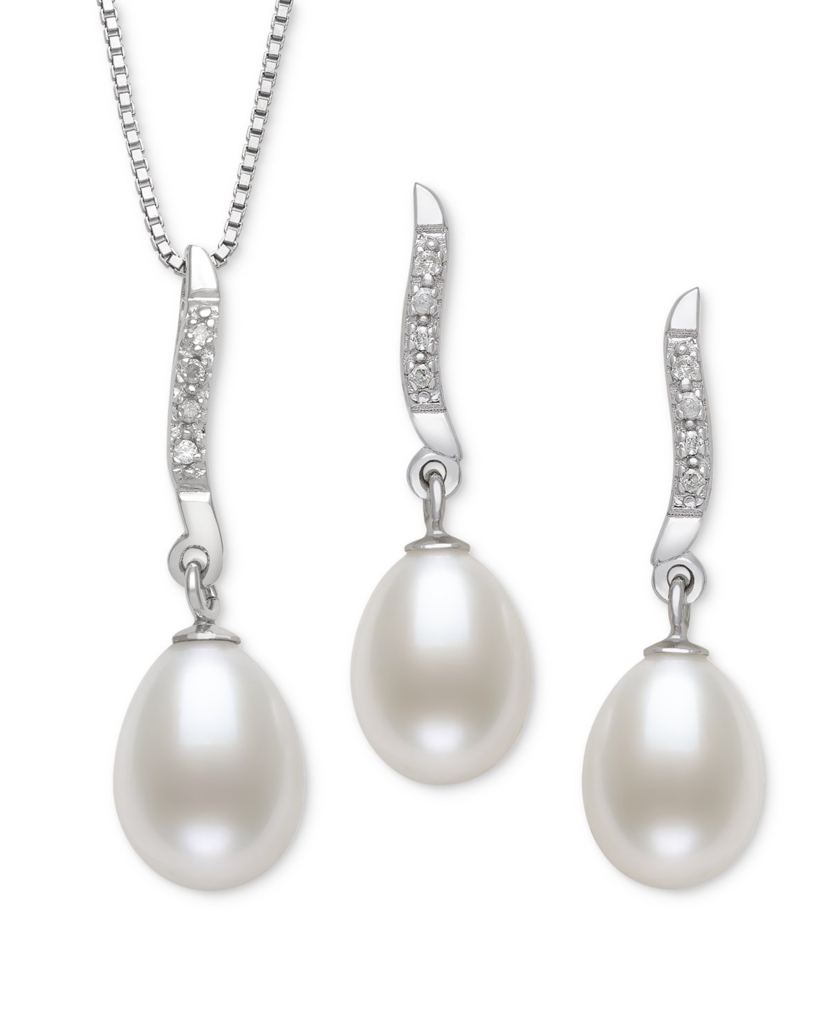 BELLE DE MER 2-PC. SET CULTURED FRESHWATER PEARL (7-8MM) & LAB CREATED WHITE SAPPHIRE (1/3 CT. T.W.) PENDANT NECK 