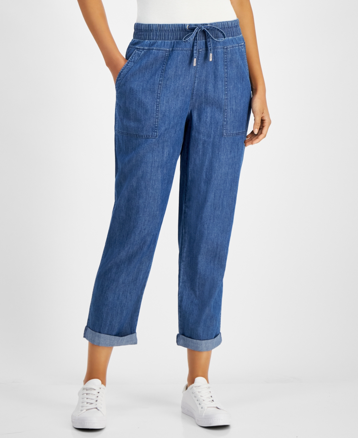 Nautica Jeans Women's Chambray Cuffed Jogger Pants In Dark Blue