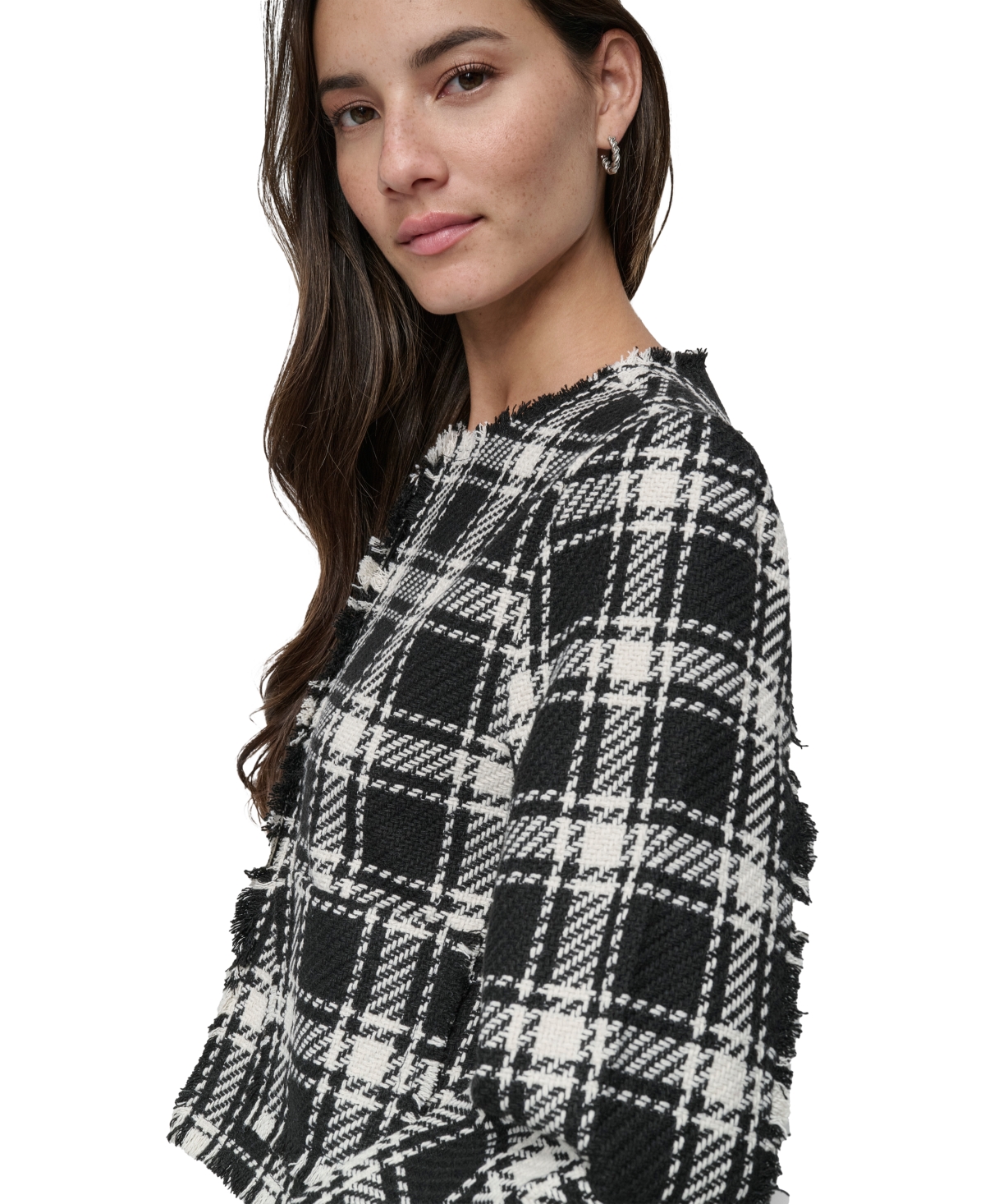 DKNY JEANS WOMEN'S FRAYED CROPPED LONG-SLEEVE JACKET 