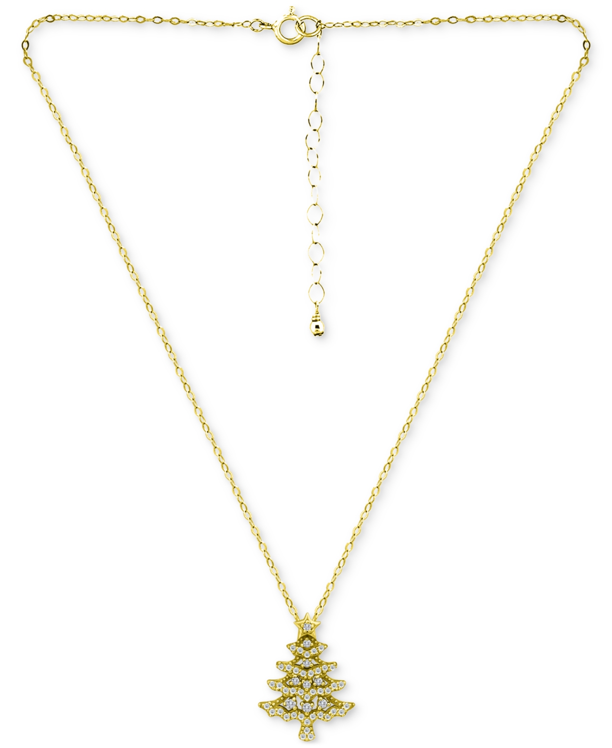 Giani Bernini Cubic Zirconia Christmas Tree Pendant Necklace, 16" + 2" Extender, Created For Macy's In Gold