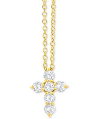 Diamond Petite Cross Pendant Necklace (1/3 ct. t.w.) in 14k White or Yellow Gold, 16" + 2" extender