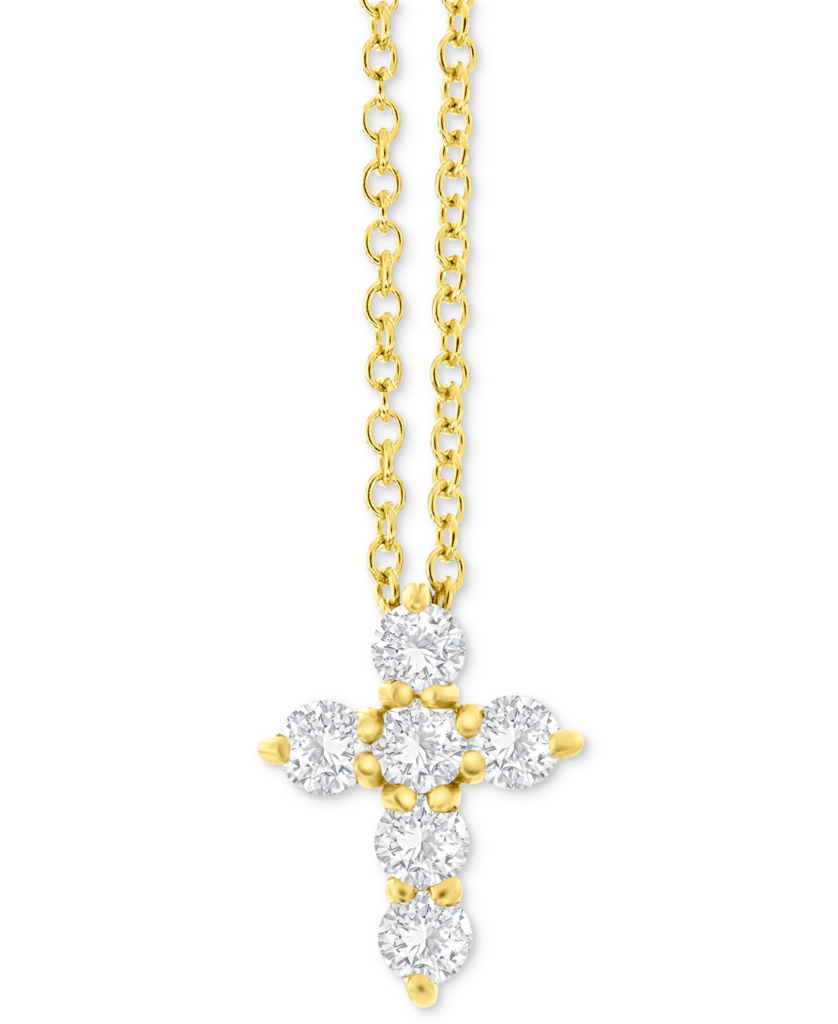 MACY'S DIAMOND PETITE CROSS PENDANT NECKLACE (1/3 CT. T.W.) IN 14K WHITE OR YELLOW GOLD, 16" + 2" EXTENDER 