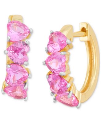 3-Pc. Set Lab Created Pink Sapphire (6 ct. t.w.) & Lab Created White Sapphire (1/2 ct. t.w.) Heart Stud & Small Hoop Earrings 14k Gold-Plated Sterling Silver