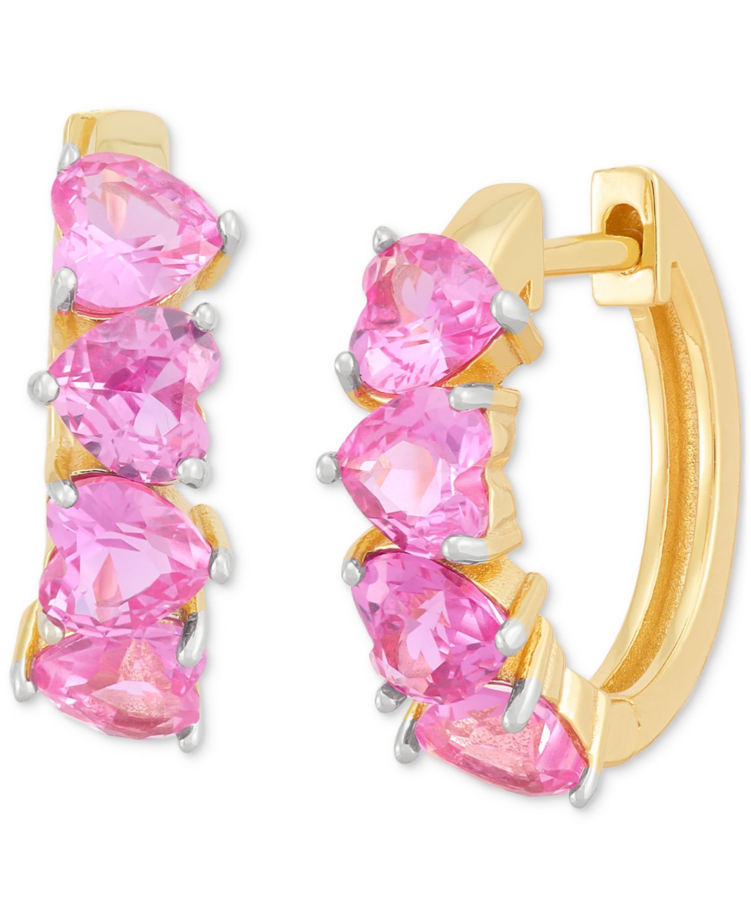 3-Pc. Set Lab Created Pink Sapphire (6 ct. t.w.) & Lab Created White Sapphire (1/2 ct. t.w.) Heart Stud & Small Hoop Earrings 14k Gold-Plated Sterling Silver