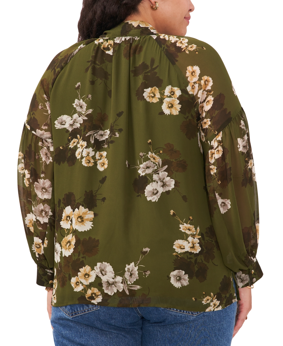 Vince Camuto Plus Size Floral-Print Tie-Neck Top