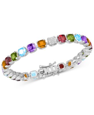 Macy's - Multi-Gemstone (14-1/2 ct. t.w.) & Diamond Cluster (1/8 ct. t.w.) Cushion Tennis Bracelet in Sterling Silver