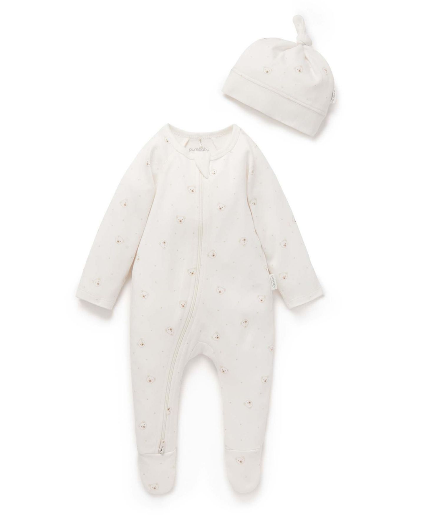 Комплекты Purebaby Zip Coverall & Hat Set для малышей, цвет: Ванильный — фото 1