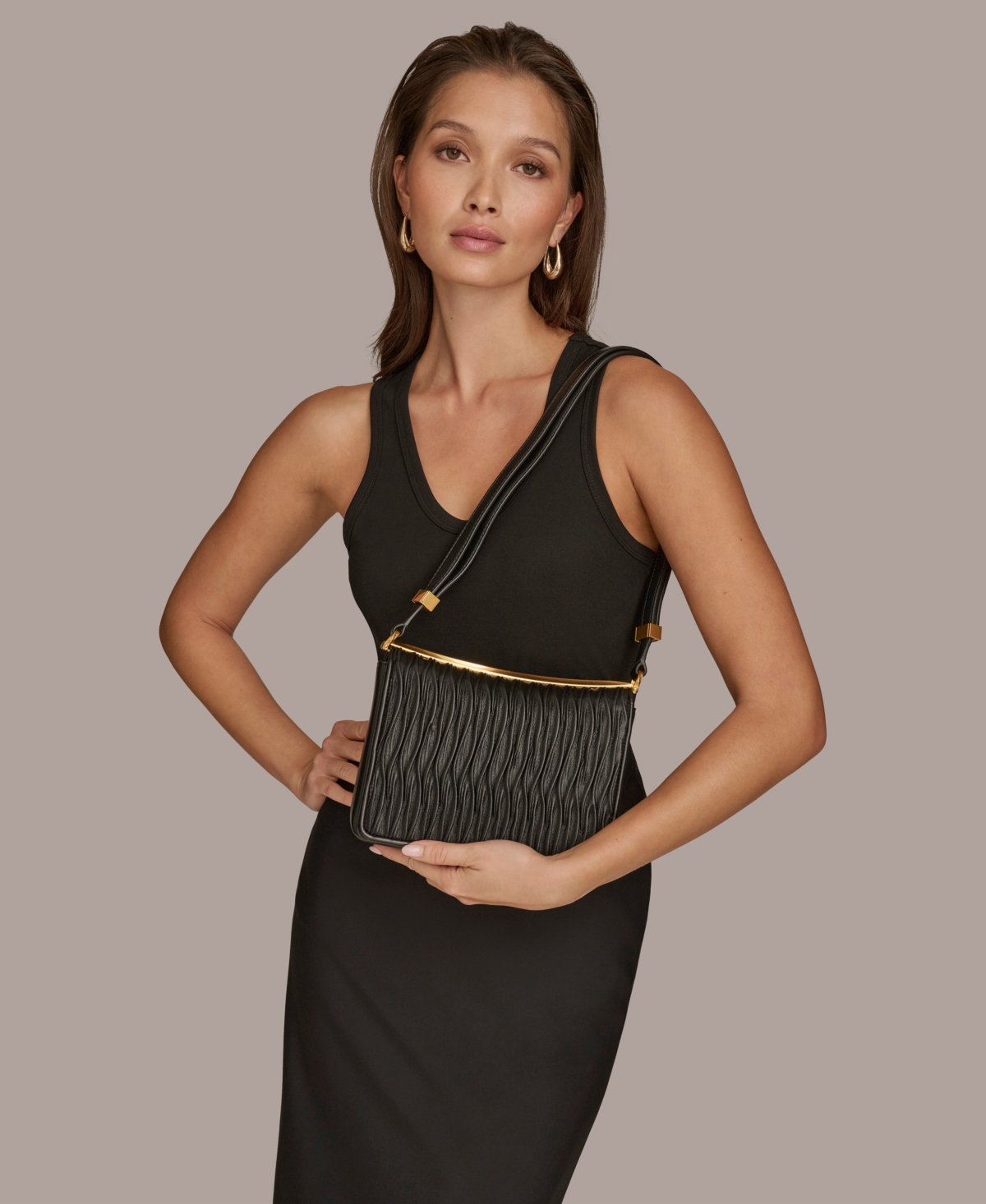 Donna Karan Jericho Flap Shoulder With Sculpted Hardware In Black,gold