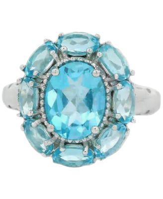 Macy's - Swiss Blue Topaz Oval Halo Statement Ring (4-3/8 ct. t.w.) in Sterling Silver