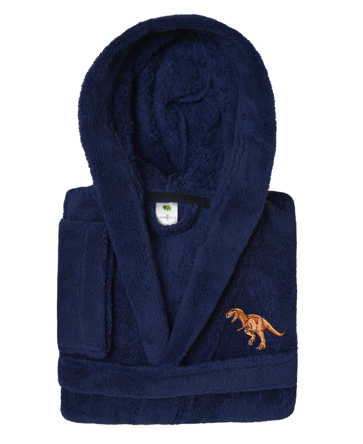Linum Home Kids Dino Super Plush Double Brushed Hooded Bathrobe In Navy
