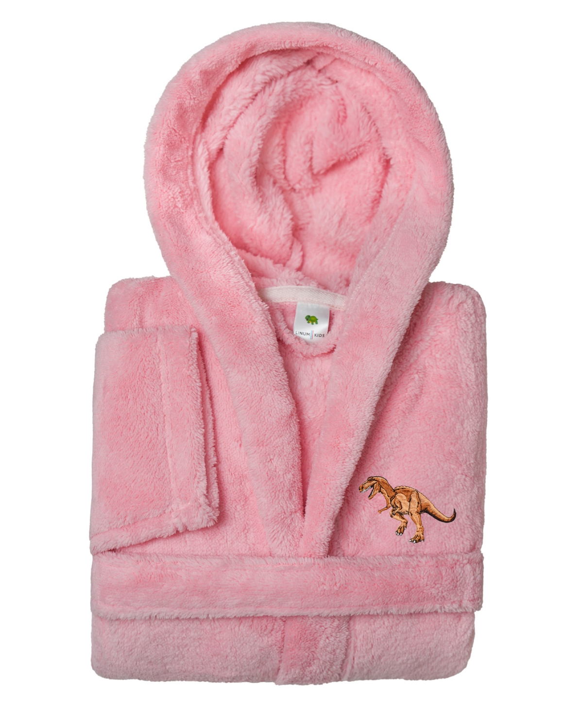 Linum Home Kids Dino Super Plush Double Brushed Hooded Bathrobe In Pink