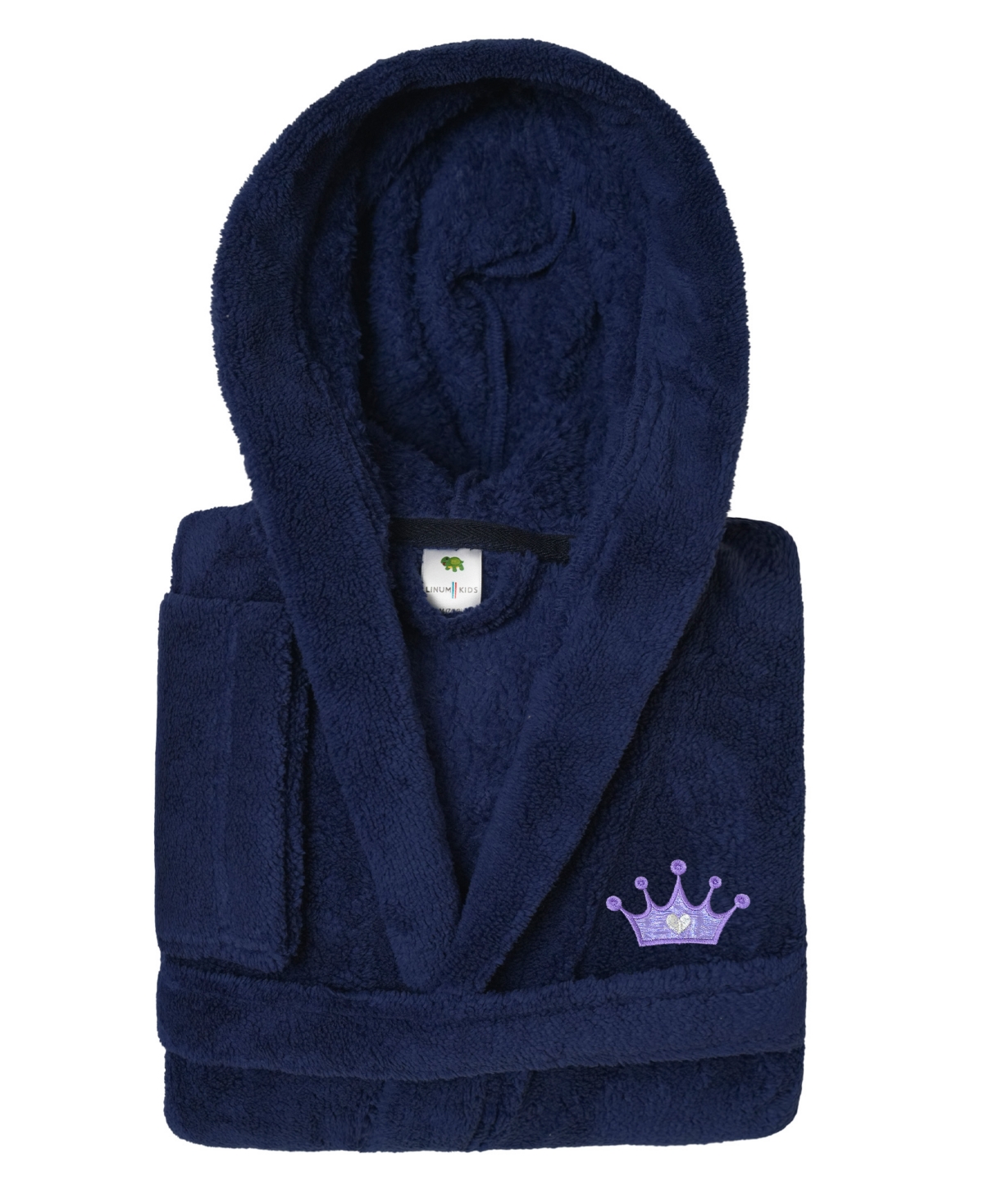 Linum Home Kids Crown Super Plush Double Brushed Hooded Bathrobe In Navy,purple