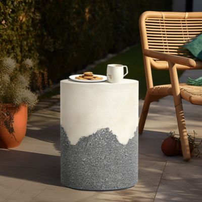 Gray and White Cement Round Outdoor Side Table