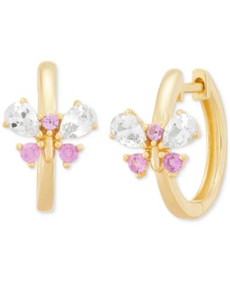 2-Pc. Set Lab Created Pink Sapphire (1/2 ct. t.w.) & Lab Created White Sapphire (1-1/20 ct. t.w.) Dragonfly Pendant Necklace & Matching Hoop Earrings in 14k Gold-Plated Sterling Silver