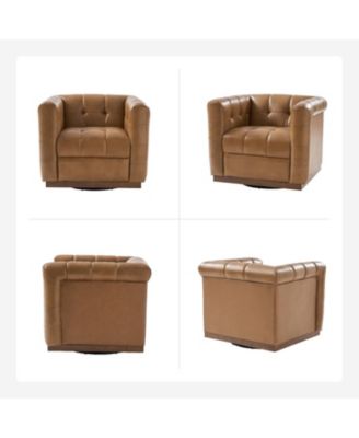 1 Count Gabriel Mid-Certury Modern Genuine Leather Swivel Club Chair