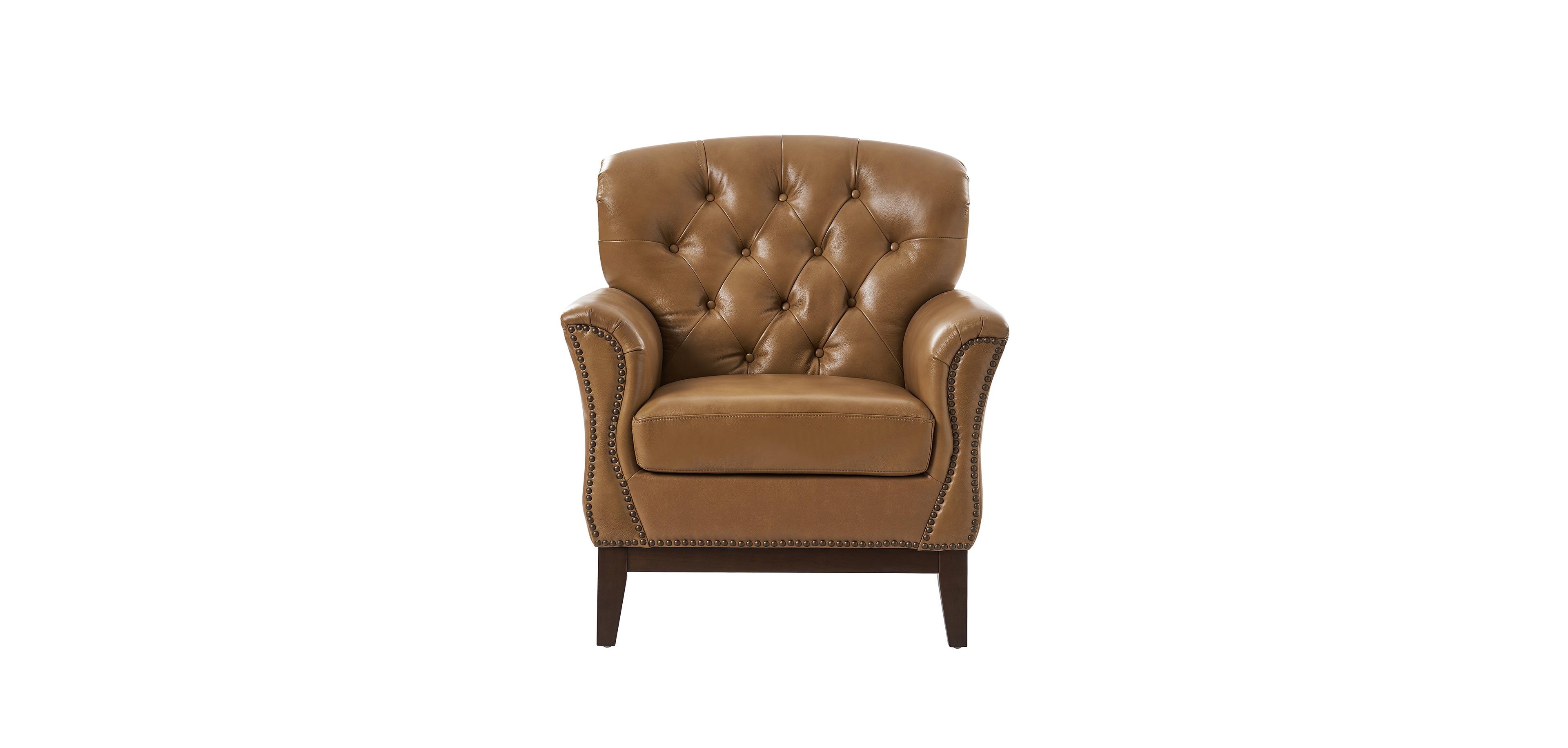 Hulala Home Eugene Traditional Genuine Leather Chair with Tufted Wing Back and Solid Wood