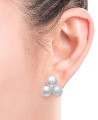 Cultured Freshwater Button Pearl (6-7mm) & Lab-Created Sapphire (1/20 ct. t.w.) Earrings in Sterling Silver         