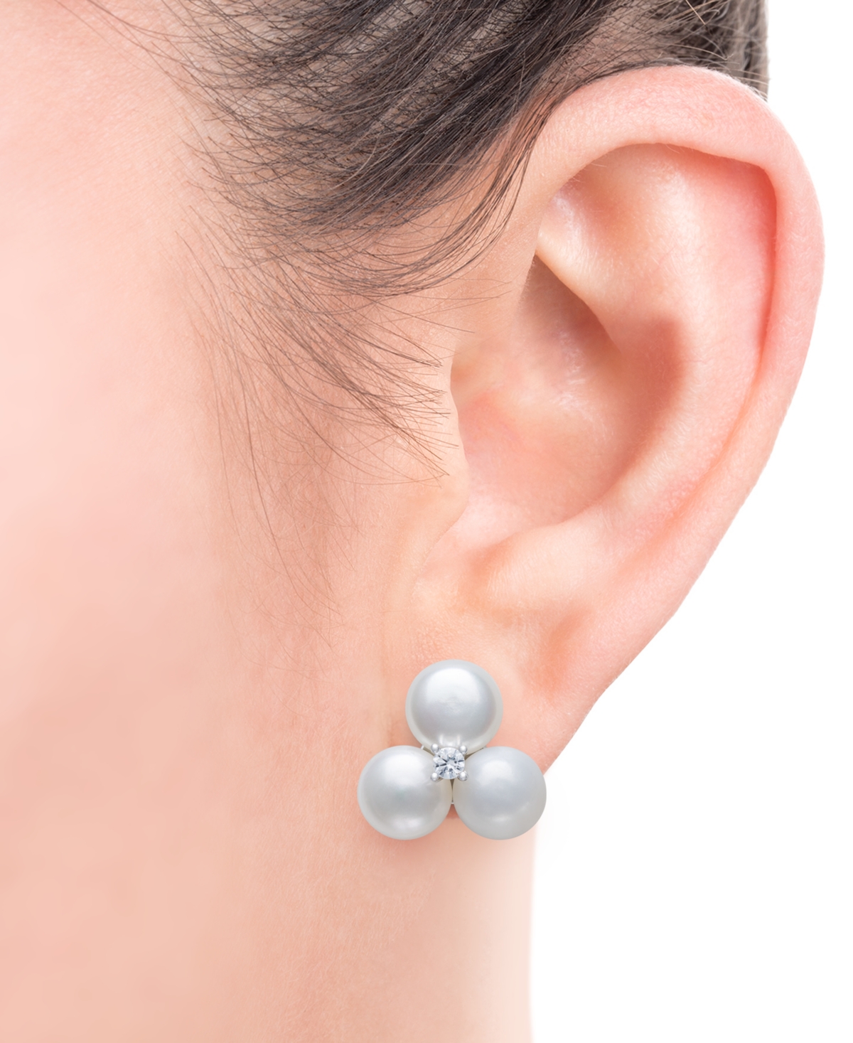 BELLE DE MER CULTURED FRESHWATER BUTTON PEARL (6-7MM) & LAB-CREATED SAPPHIRE (1/20 CT. T.W.) EARRINGS IN STERLING 