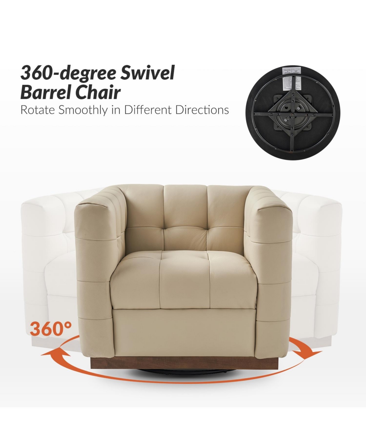 Gabriel Mid-Certury Modern Genuine Leather Swivel Club Chair with