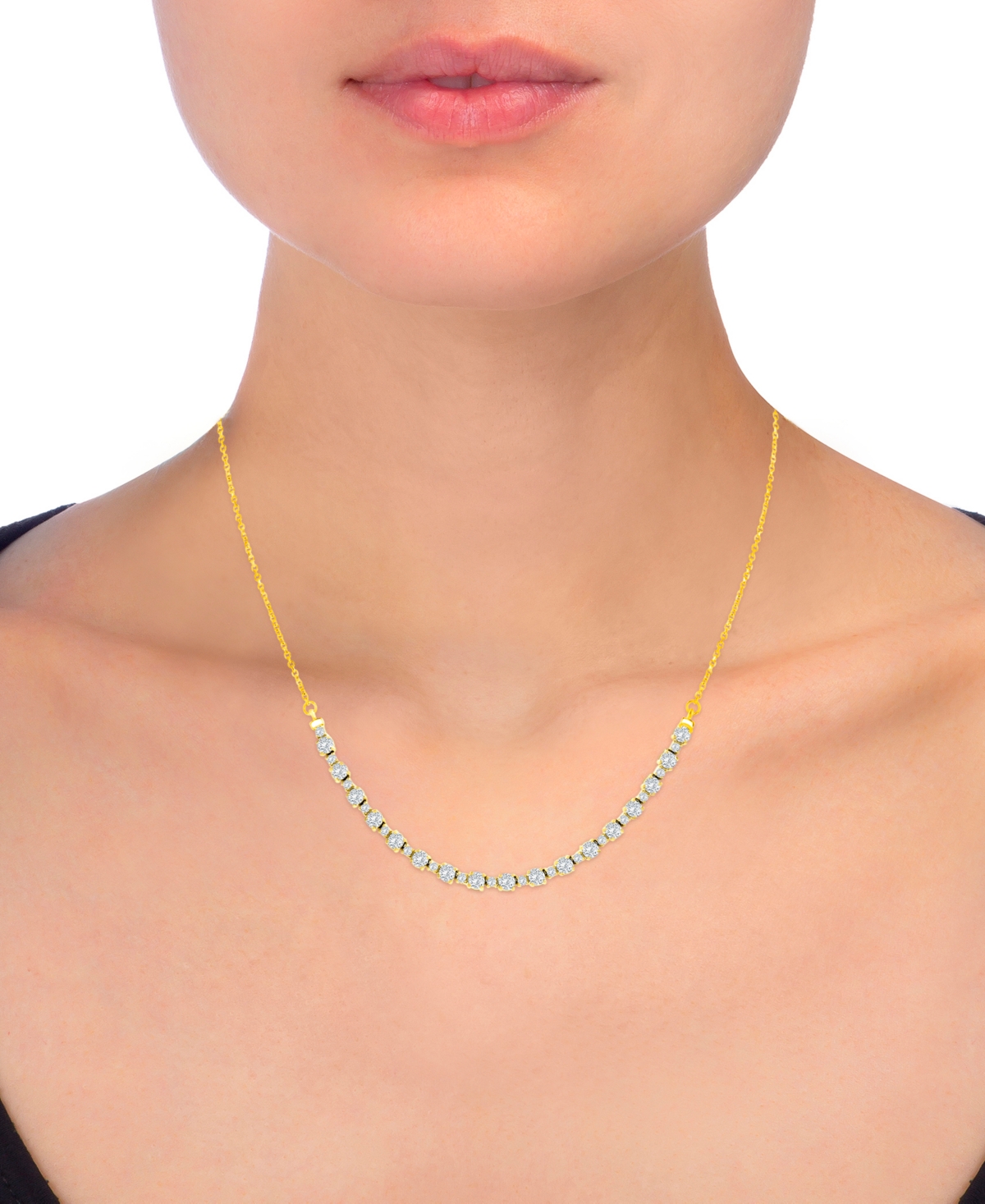 Macy's Diamond Curved Bar Collar Necklace (1-1/2 Ct. T.w.) In 14k White Or Yellow Gold, 16" + 2" Extender In Yellow Gold